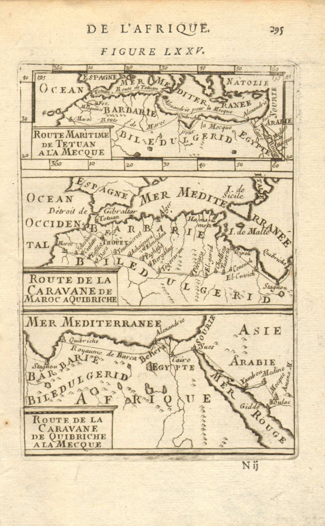 HAJJ CARAVAN ROUTES. Marrakech & Tetuan-Mecca (مكة)  & Medina. MALLET 1683 map